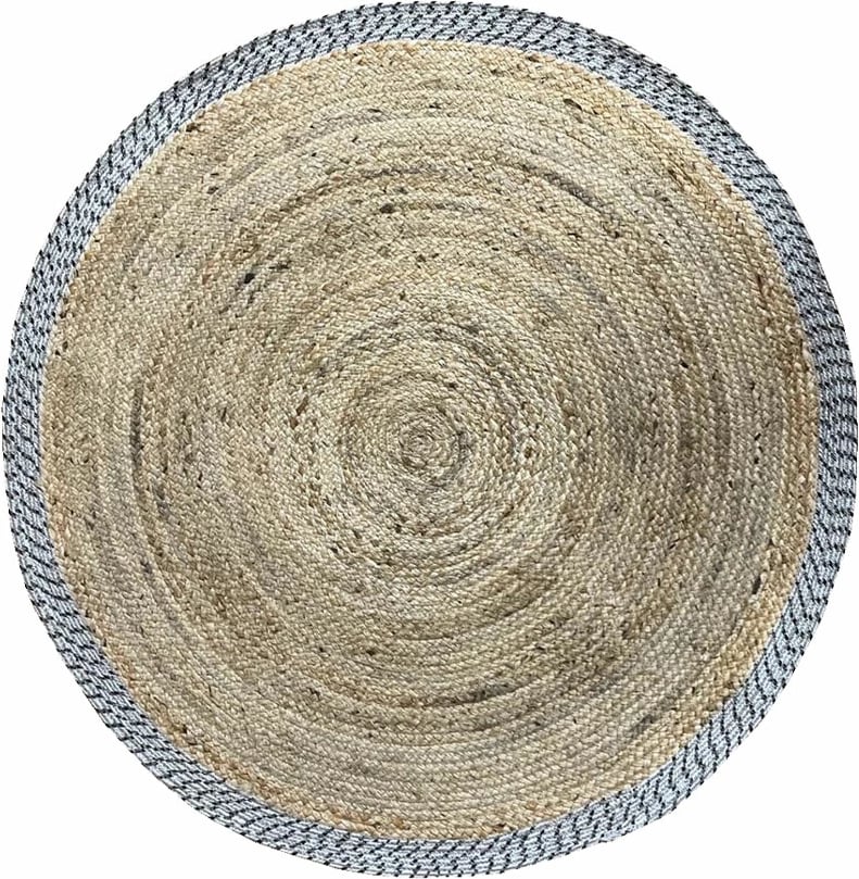 Qilim i rrumbullakët INES, pambuk dhe jute, natyral-gri, 150x150cm