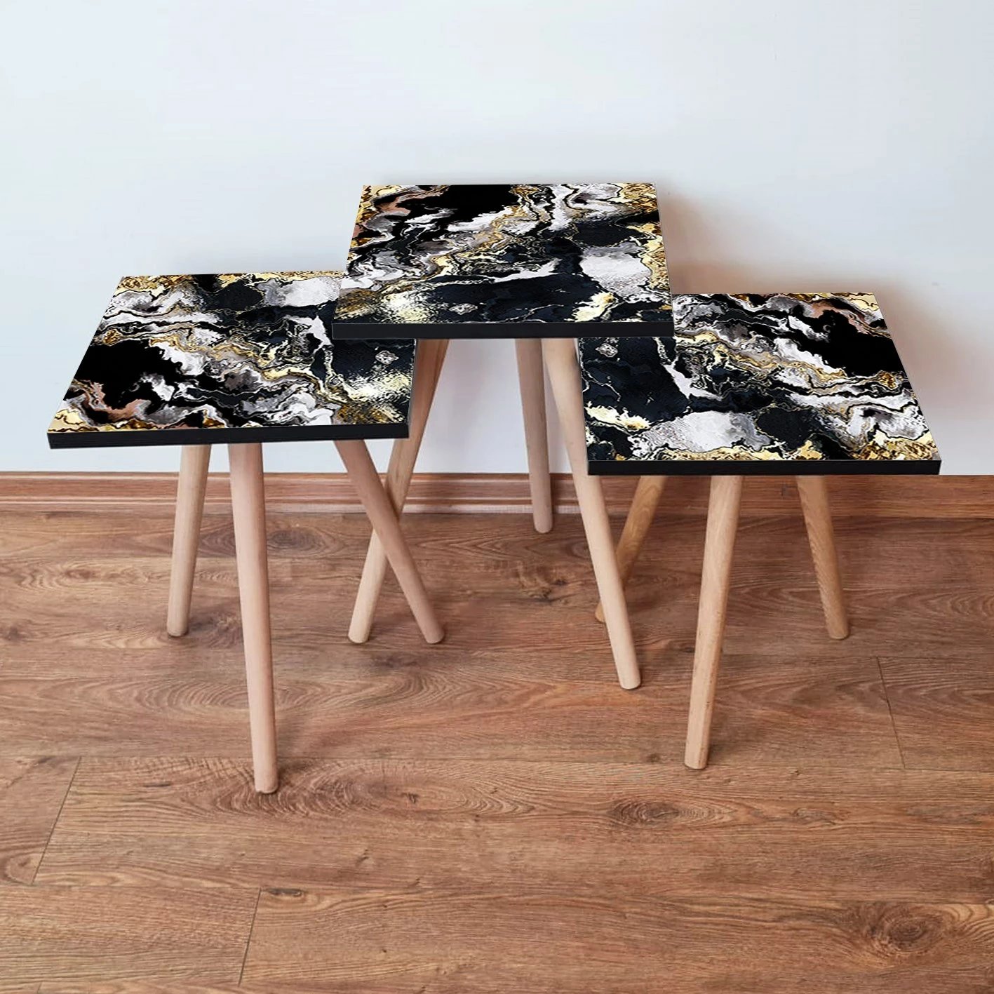 Set tavolinash ndihmëse të mbivendosura, 3 copë, Skye Decor, 3Shp159, ngjyrë e zezë