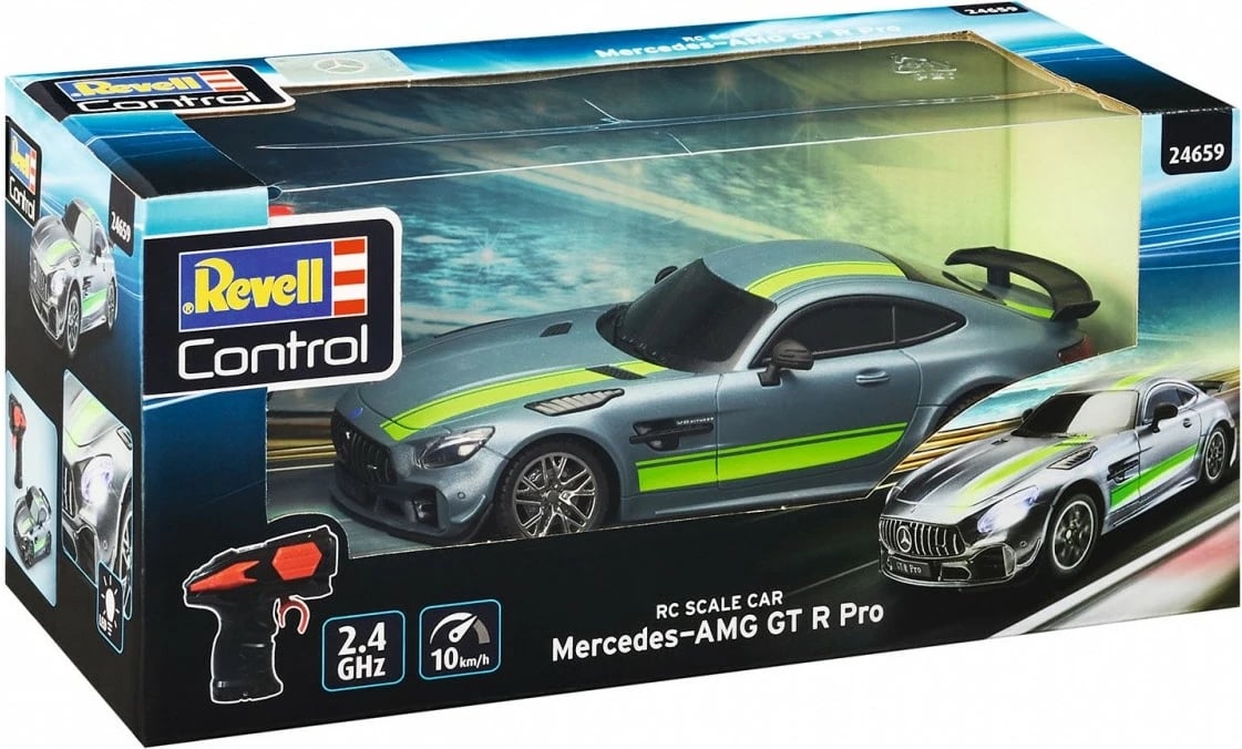 Makine me telekomandë Revell RC Mercedes-AMG GT R Pro, 1:24, Argjend/Jeshi/Kuqe