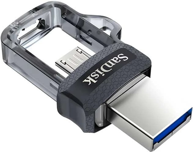USB Sandisk Ultra Dual m3.0, 256 GB, i zi, argjend, transparent