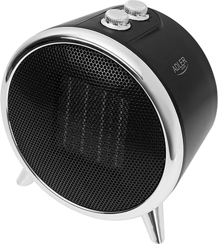 Ngrohës qeramik me ventilator, Adler, AD 7742, 1500W (2 nivele) me termostat, zi & argjendtë