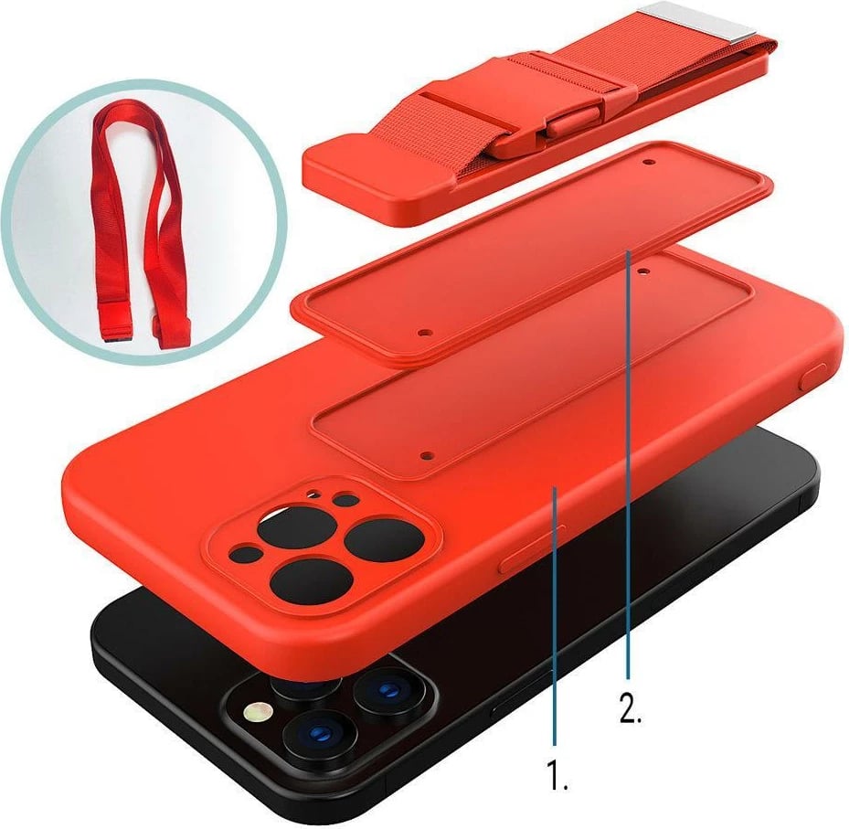 Mbështjellës Hurtel Rope Case për Xiaomi Redmi Note 11 Pro, silikon, me rrip, Kuq