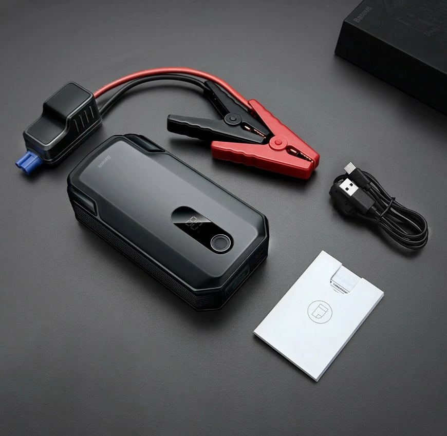 Jump starter Baseus CGNL020001, powerbank 20000mAh, 12V, 2000A, me kabllo krokodili, e zezë