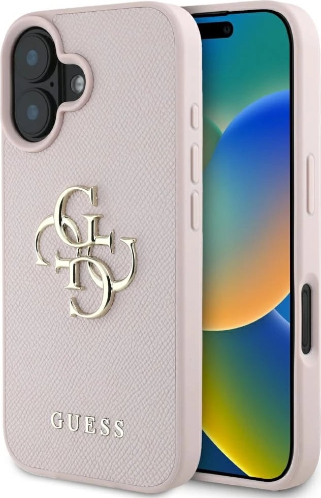 Mbështjellës Guess Grained Big 4G Logo Small Classic Logo për iPhone 16, Rozë