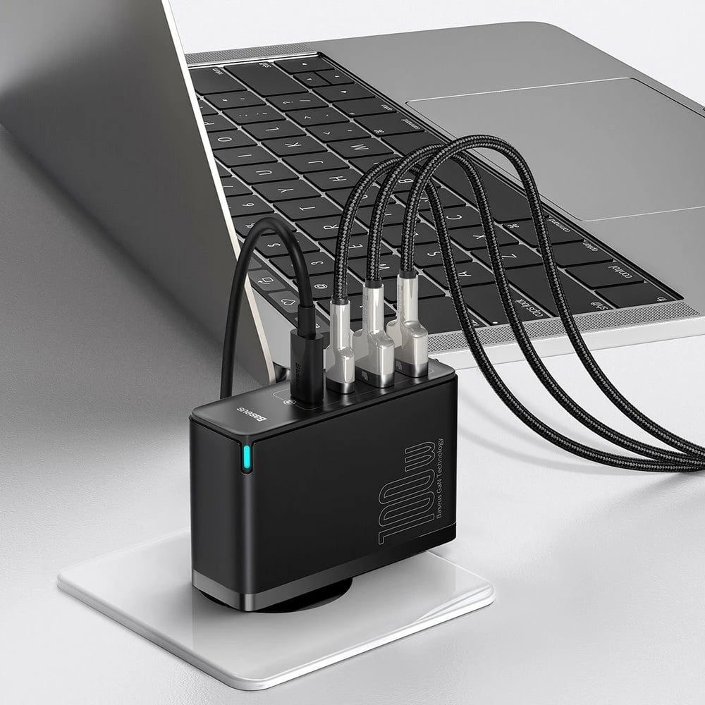 Karikues i shpejtë Baseus GaN2 Pro, 100W, 2x USB-C, 2x USB-A, i zi