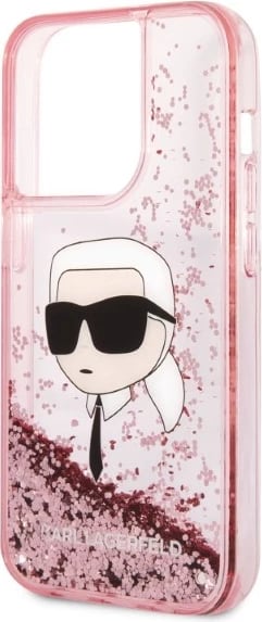 Mbështjellës Karl Lagerfeld Glitter Karl's Head për iPhone 14 Pro, rozë