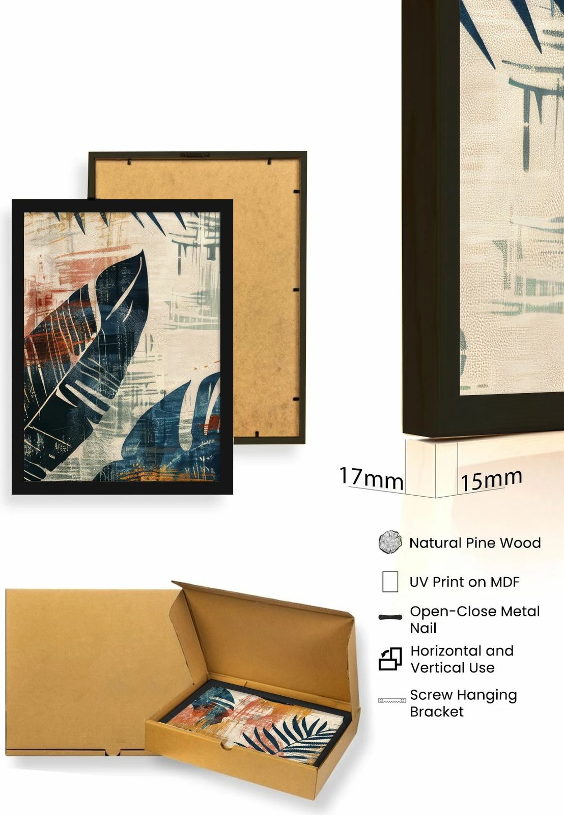 Pikturë dekorative me kornizë MDF (3 copë), Wallity, Huhu468S, 30x40cm