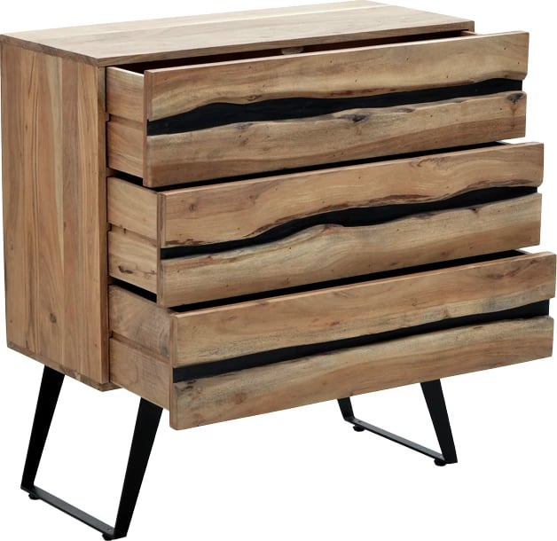 Komodë Imena, dru akacie masiv, këmbë metalike të zeza, 80x38x86.5cm
