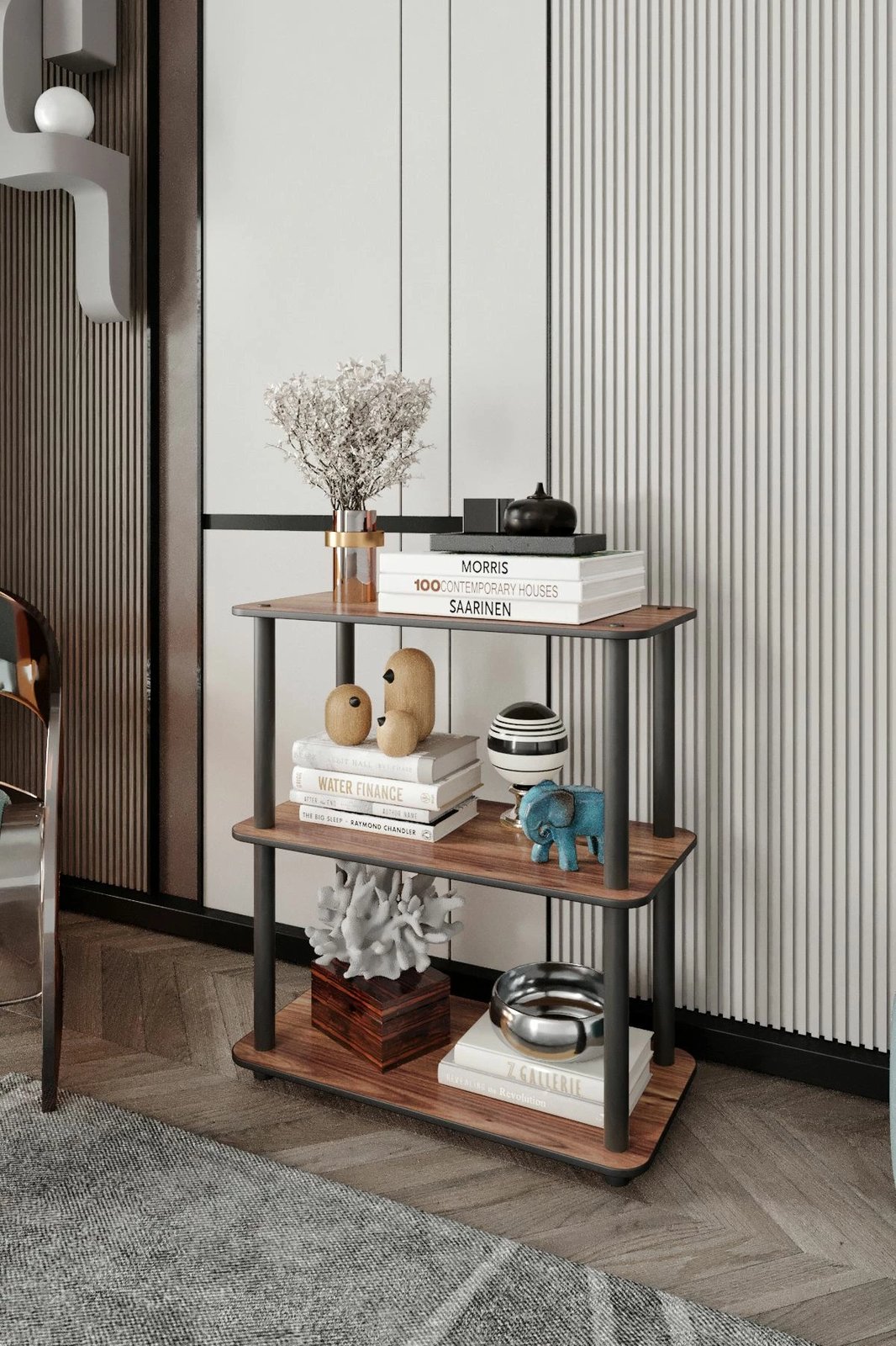 Raft librash Skye Decor, 3 kate, drejtkëndësh, ngjyrë arre