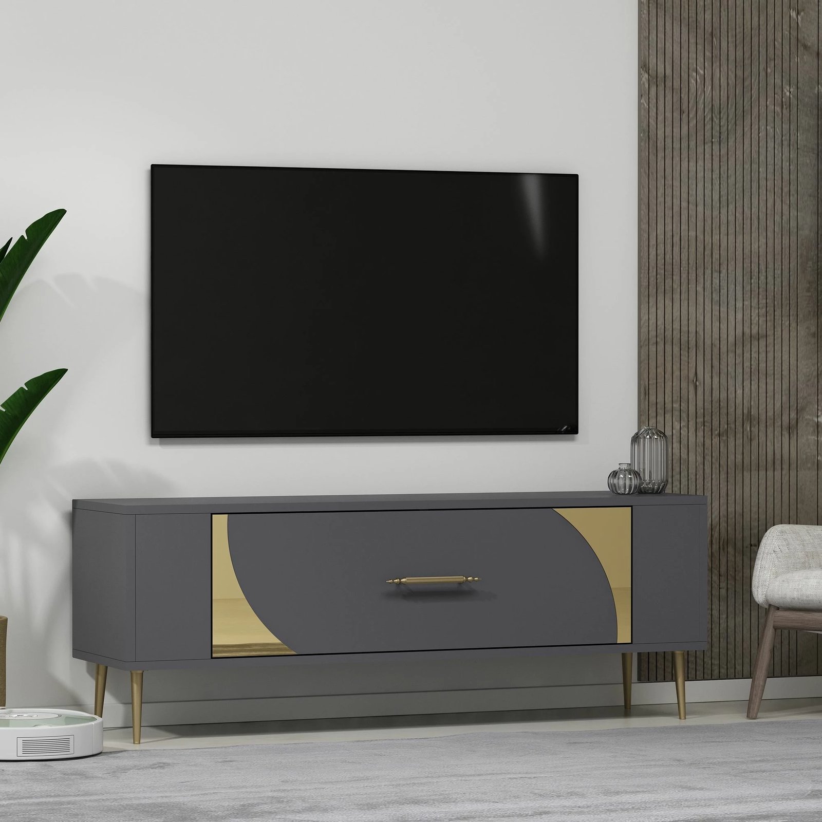 Komodë TV Skye Decor, anthracite, gold, Retrop2