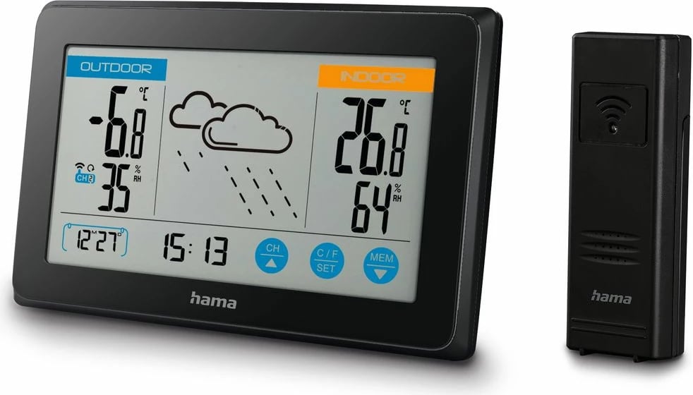 Stacion moti Hama Touch, digjital, me sensor të jashtëm, i zi