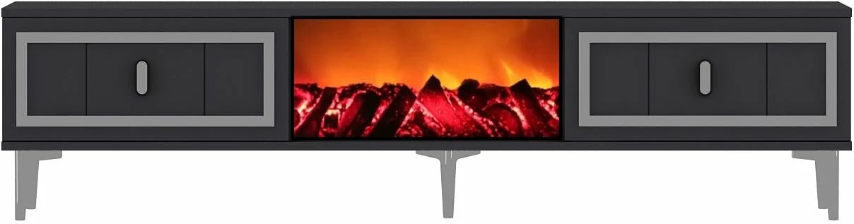Komodë TV Skye Decor, me oxhak Orion, antracit, argjend