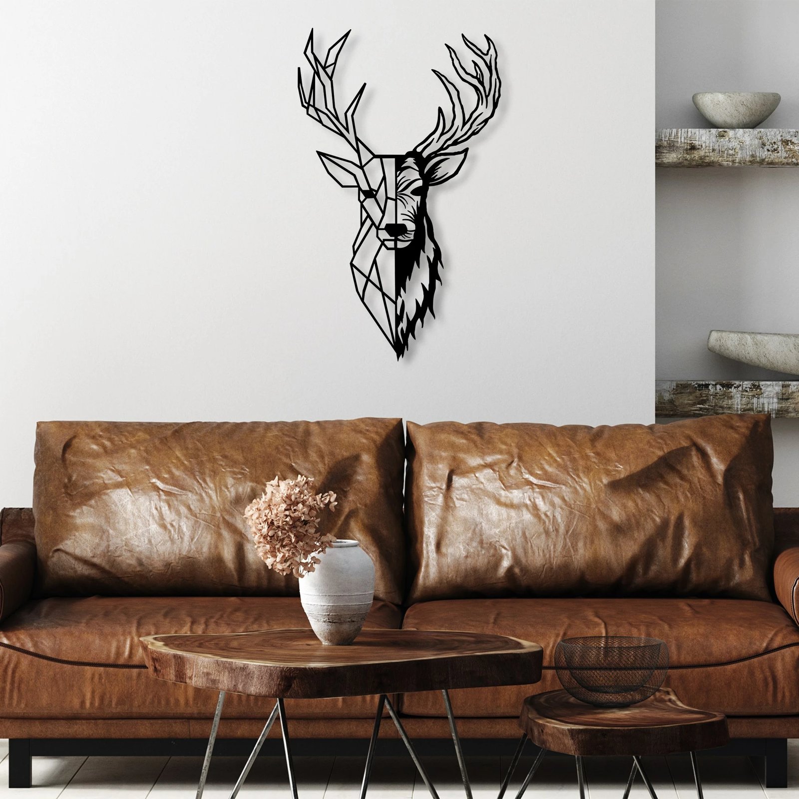 Aksesor dekorativ metalik për mur, Wallity, Red Deer 2, ngjyrë e zezë, 42x70cm