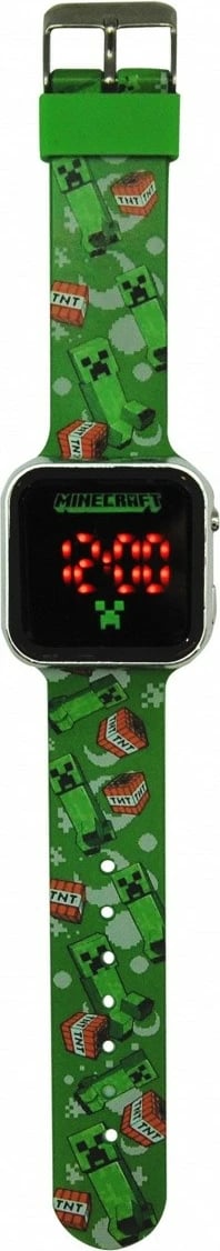 Orë dore LED, Kids Euroswan Minecraft MIN4129, me kalendar dhe bateri CR2032, për fëmijë 6+, jeshile dekorative