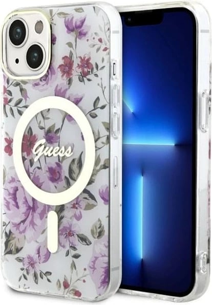Mbështjellës Guess Flower MagSafe për iPhone 14, Transparent