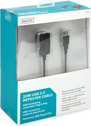 Kabllo zgjatuese USB 2.0 Digitus DA-73102, 20m, e zezë