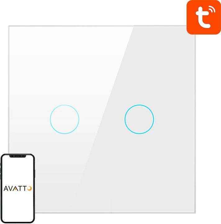 Switch i mençur Avatto ZTS02-EU-W2, 2 butona, ZigBee, i bardhë