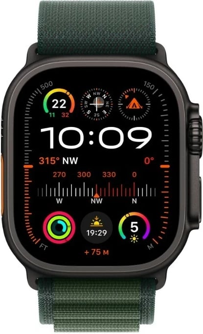 Smartwatch Apple Watch Ultra 2, GPS + Cellular, 49mm, Kasë Titanium e Zezë, Alpine Loop Jeshile e Errët - Medium