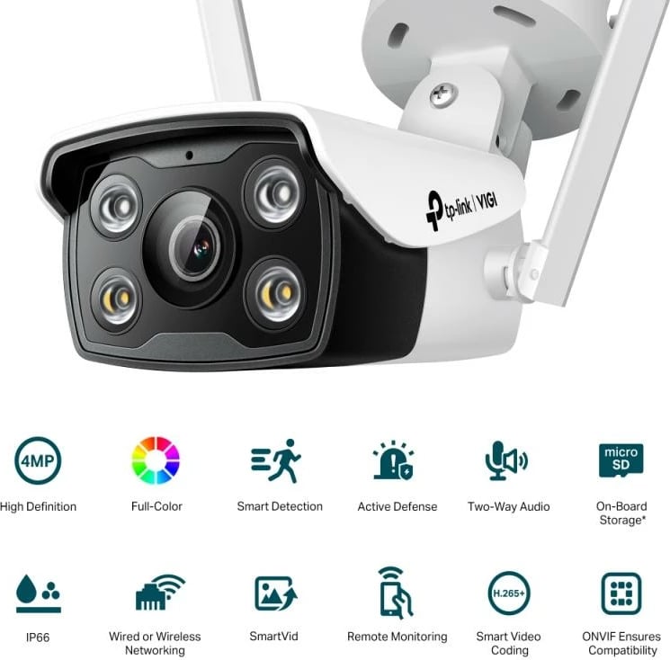 Kamerë rrjeti, TP-Link VIGI C340-W, 4MP, lente 4mm, Wi‑Fi, e bardhë