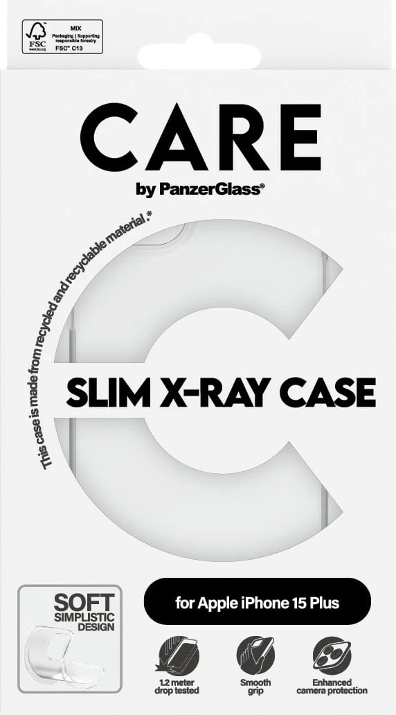 Mbështjellës PanzerGlass CARE Case Fashion X-Ray Soft Clear për iPhone 15 Plus transparent