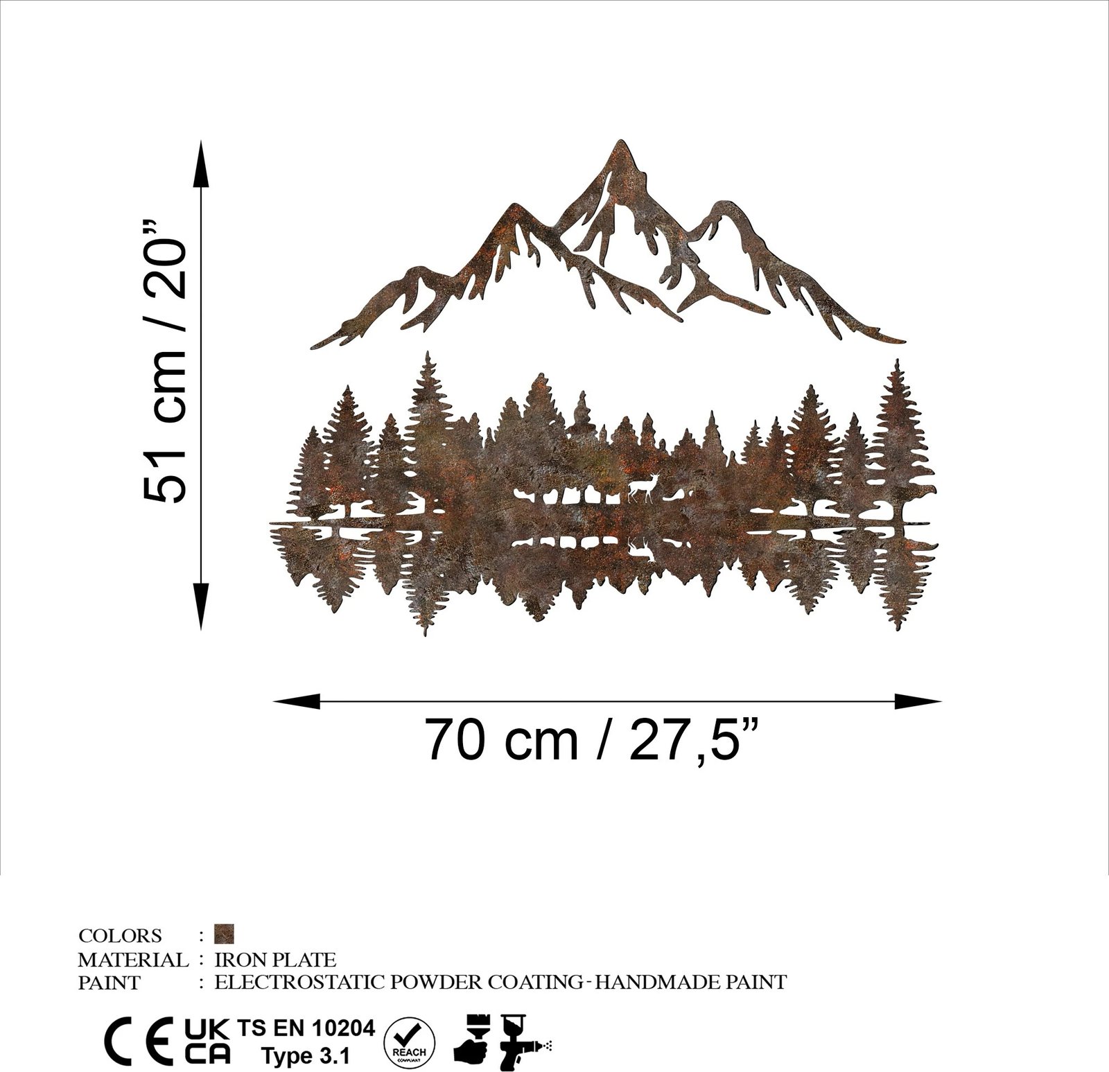 Aksesor dekorativ metalik për mur, peizazh me ngjyrë të ndryshkur, Wallity