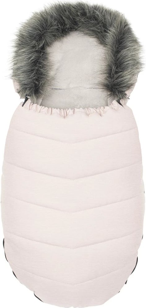 mbulesë dimri për karrocë NEW BABY me kapuç me gëzof sintetik, universale, e papërshkueshme nga uji dhe era, 90x49 cm, rozë e zbehtë