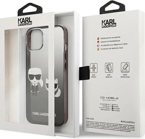 Mbështjellës Karl Lagerfeld KLHCP13STGKCK për iPhone 13 mini 5.4", hardcase, Ikonik Karl & Choupette, Gradient, i zi
