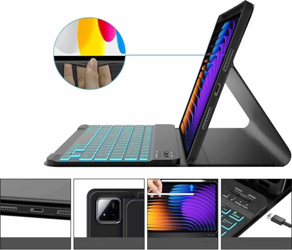 Mbështjellës me tastierë Bluetooth Tech-Protect SC Pen për Xiaomi Pad 7 / 7 Pro, i zi