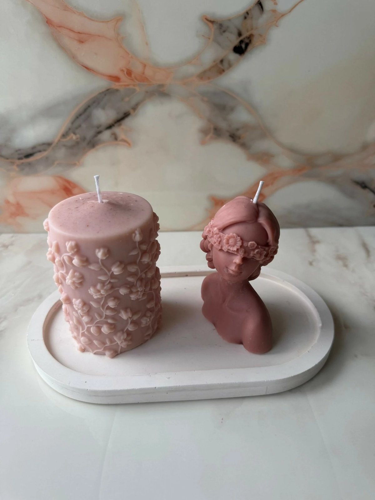 Set qirinjsh (3 copë), Glamour Candle 39ST, Evila Originals, rozë dhe e bardhë