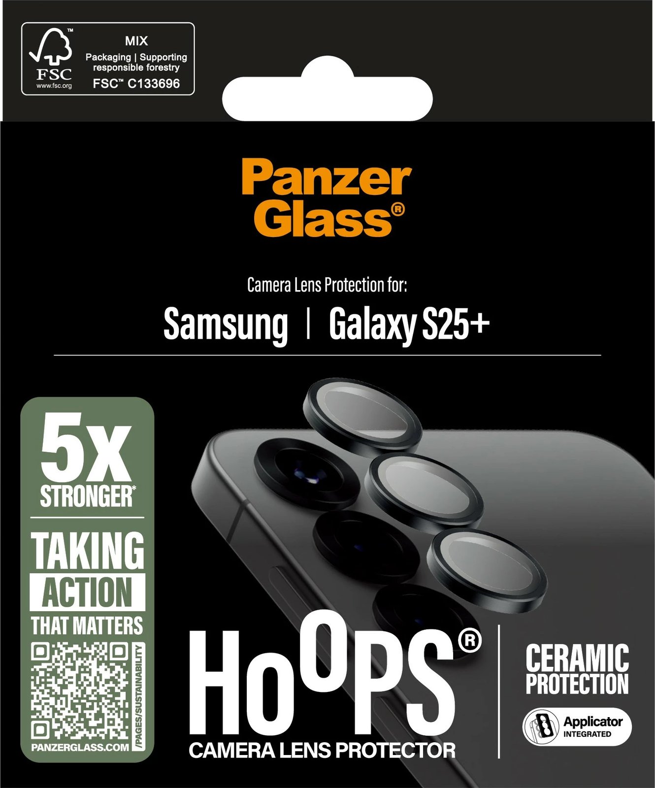 Mbrojtës lentash PanzerGlass Hoops Ceramic për Galaxy S25 Plus, i zi