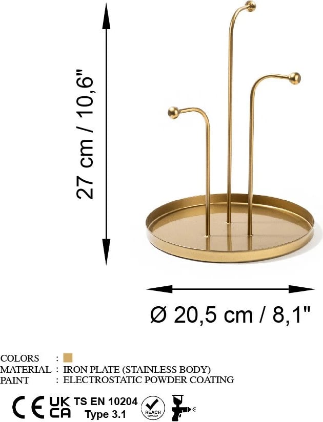 Aksesor dekorativ metalik, dizajn Aberto, Leros-B, ngjyrë ari