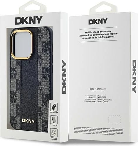 Mbështjellës DKNY Leather Checkered Mono Pattern MagSafe për iPhone 13 Pro/13, i zi
