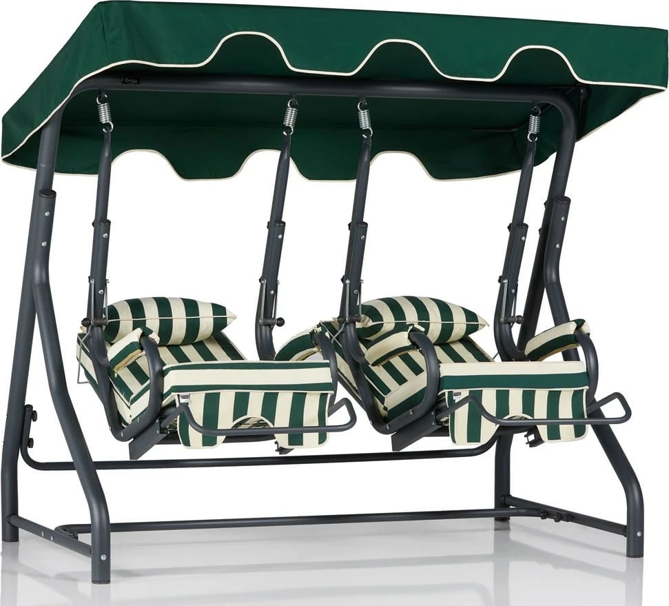 Karrige lëkundëse dyshe për kopsht, Skye Decor, Daisy 2, e bardhë, e gjelbër, e zezë