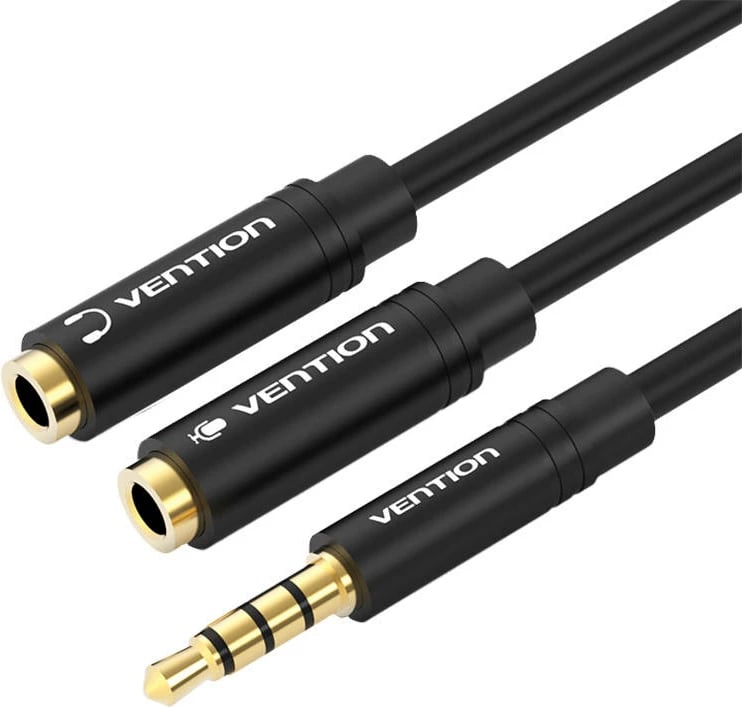 Kabllo audio ndarëse Vention BBVBY, 3.5mm mashkull në 2x 3.5mm femër, 30cm, e zezë