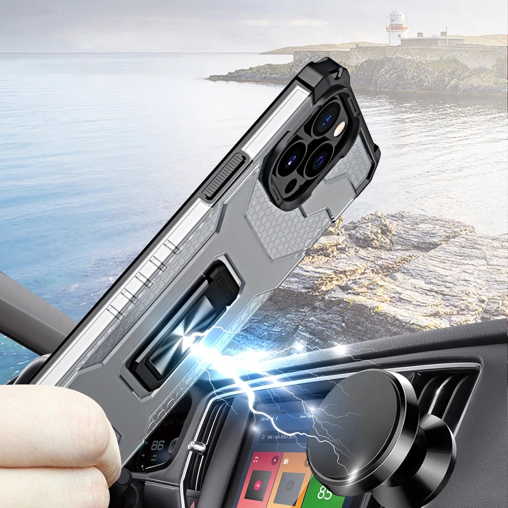 Mbështjellës Hurtel Crystal Ring Case për iPhone 13 Pro Max, me mbajtëse gishti, i zi