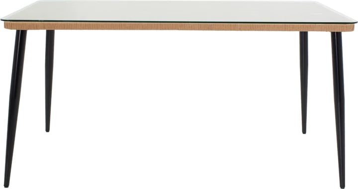 Tavolinë me karrige Naoki U, set prej 5 copë,, ratan pe, ngjyrë natyrale dhe metal i zi, 160x90x78cm