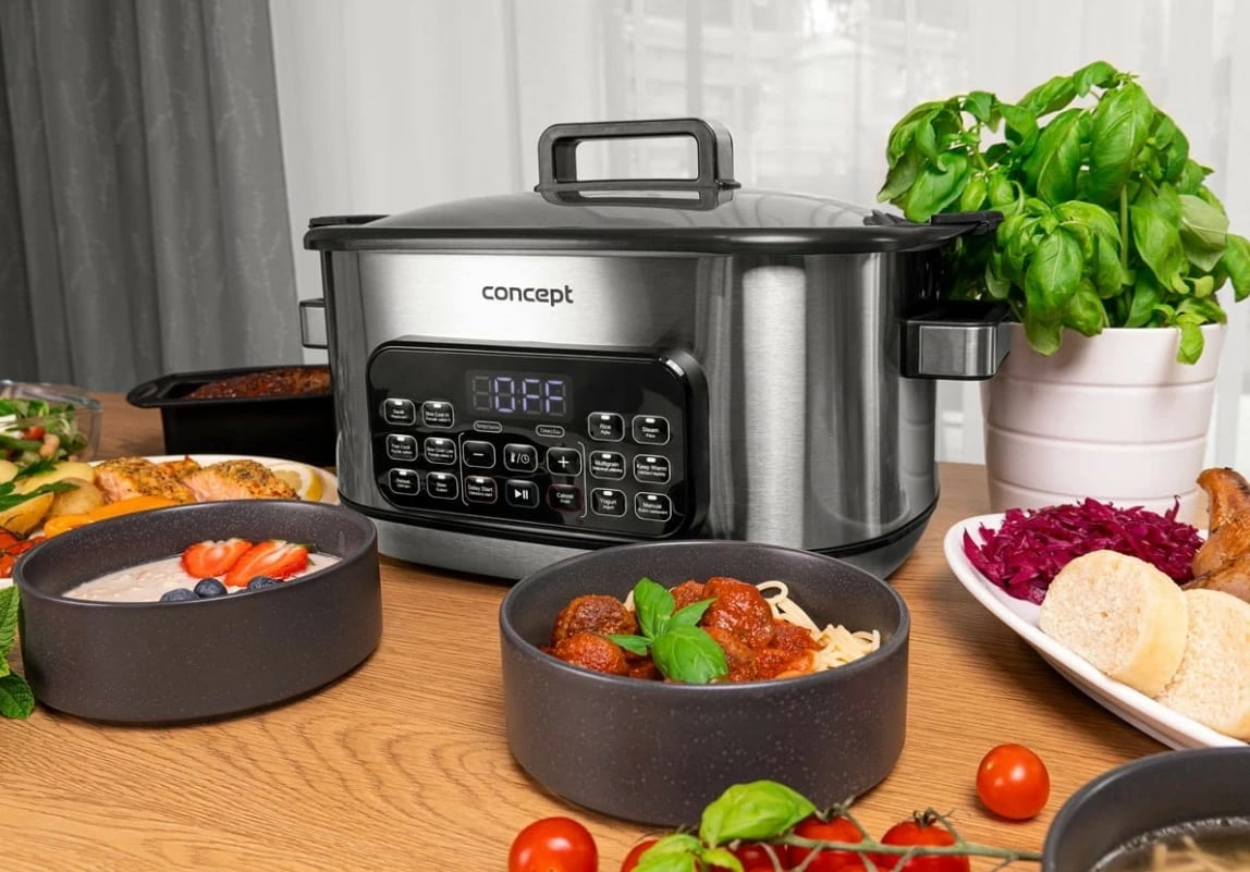 Multicooker/slow cooker Concept CK9000 6L 1250W 10 programe inox me shportë avulli dhe formë silikoni