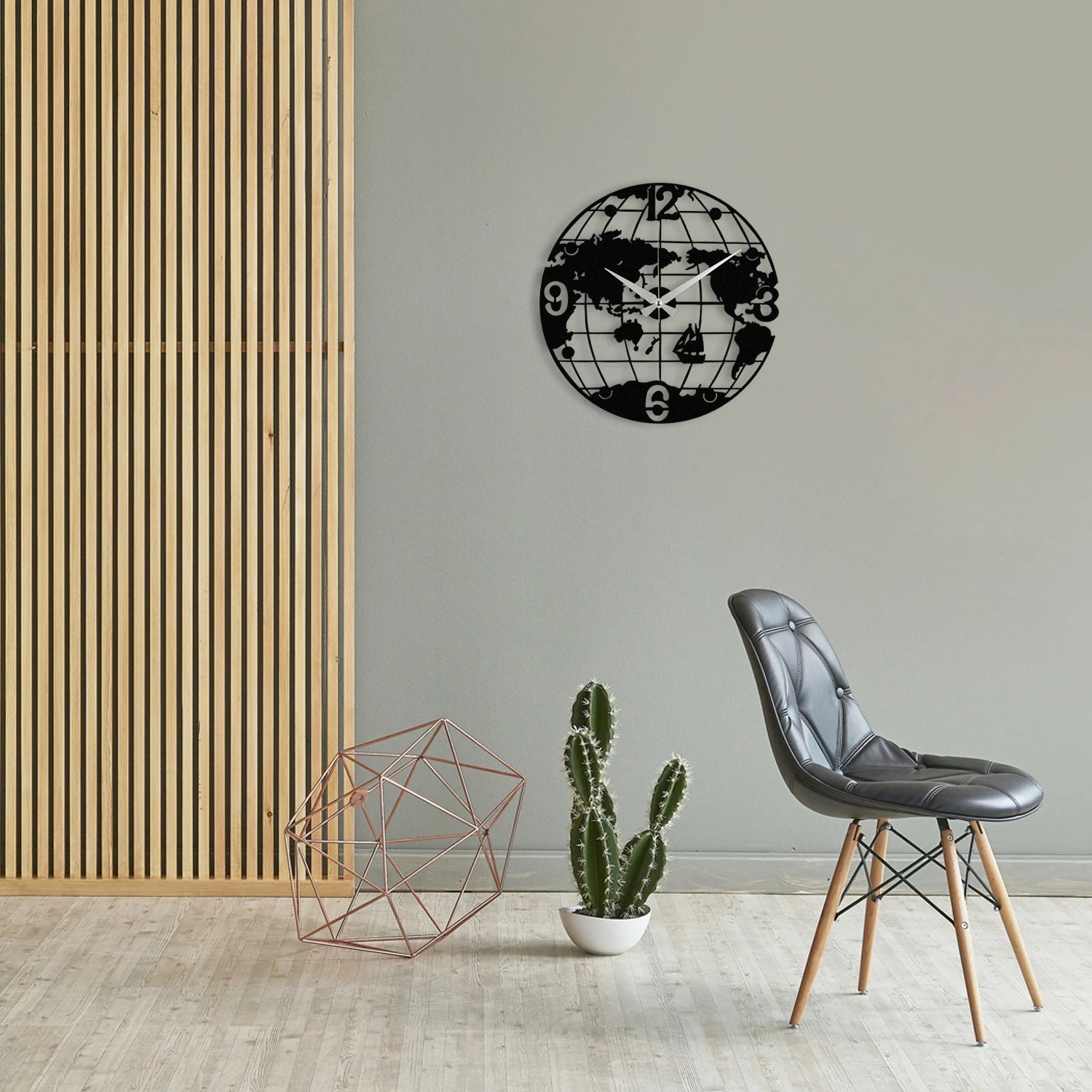 Orë muri dekorative metalike, Wallity Enzoclock - S018, e zezë, 48x48cm
