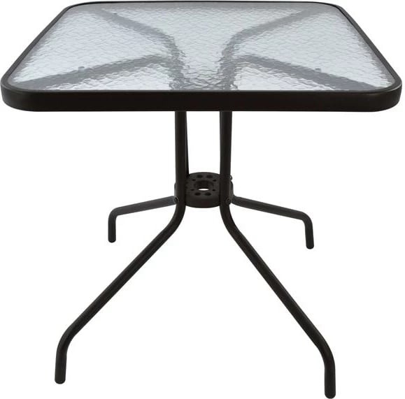 Tavolinë e jashtme katrore FIGO, ngjyrë kafe, metal-xham, 70x70x72H cm