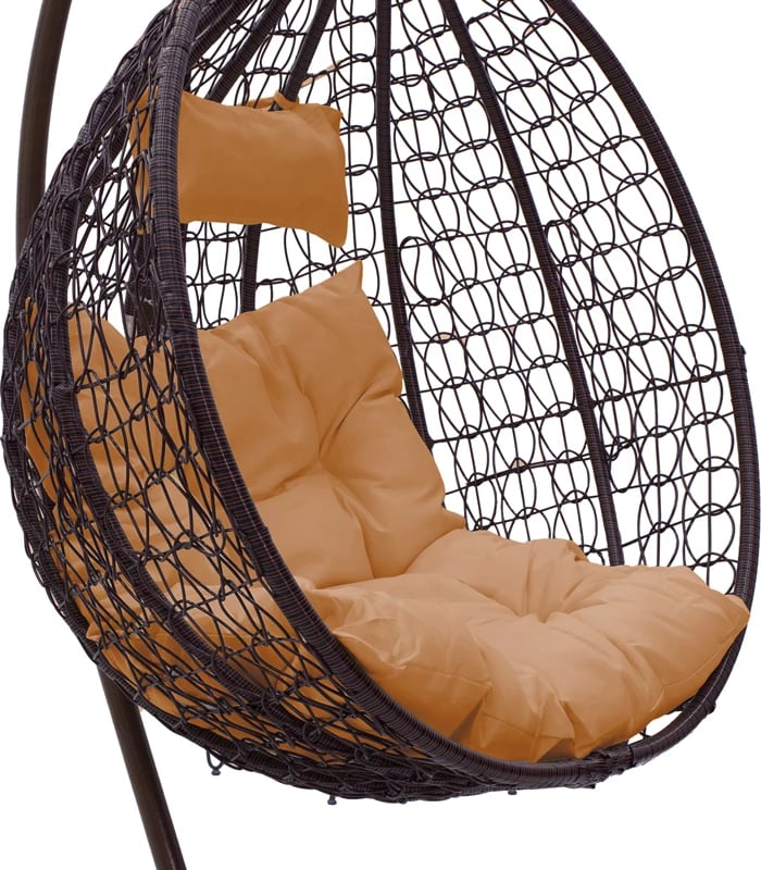 Karrige varëse për kopsht, metal-kafe, jastëk bezhë, 106x103x200cm