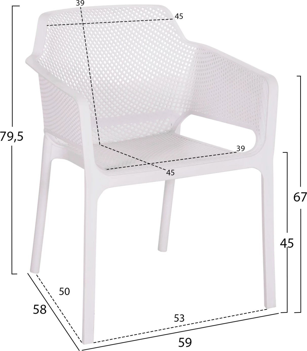 Karrige me krahë polipropileni, e bardhë, JOHN FH6103.01, 59x58x79.5cm