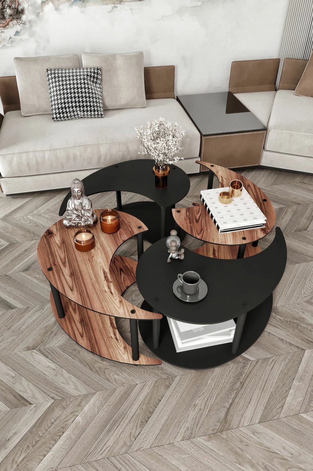 Set tavoline kafeje Skye Decor, Yi Yang4L, 70cm, ngjyrë arre dhe e zezë