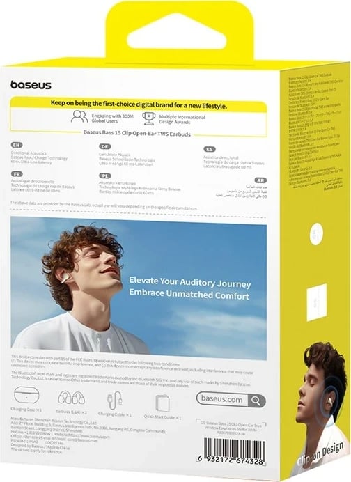 Kufje Baseus Bass 15 Clip Open Ear, True Wireless Stereo (TWS), Bluetooth, Bardhë