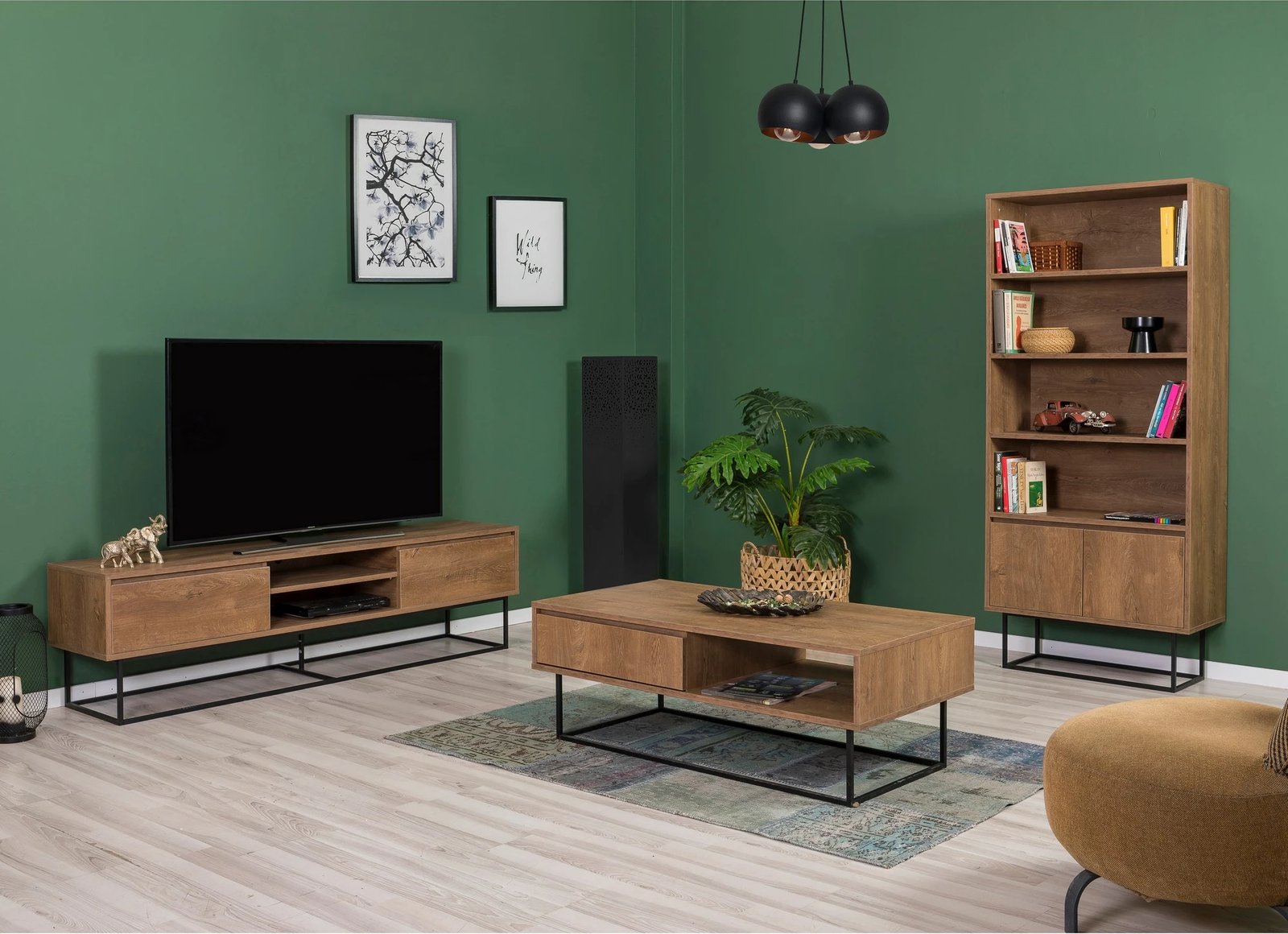 Set mobiljesh për dhomë dite, ngjyrë arrë dhe e zezë, Skye Decor, Laxus Takım 11