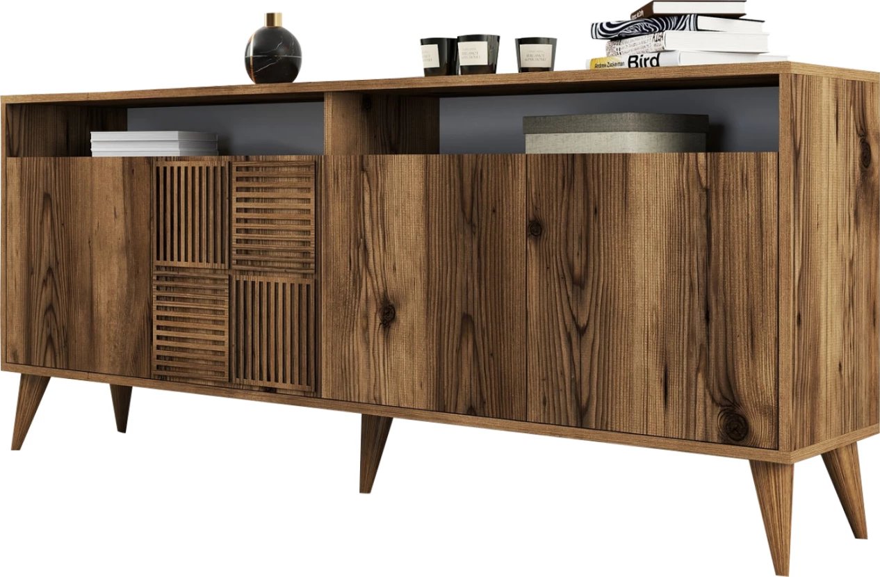 Bufet melamine, ngjyrë arre, FH9431.04, 180x35x78.6H cm