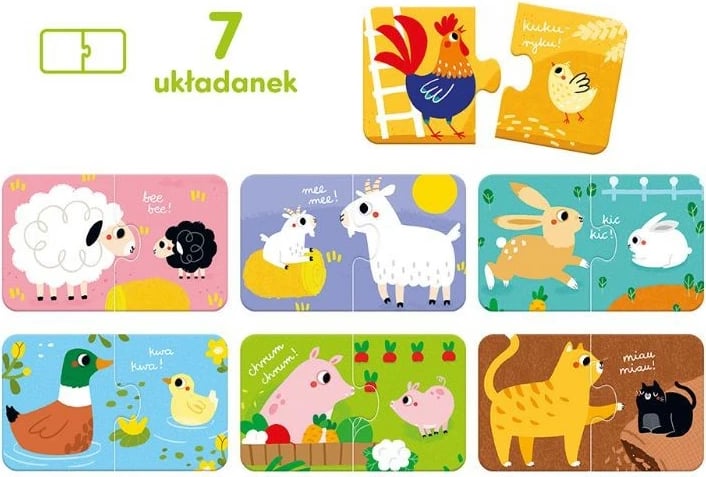 Puzzle për çifte CzuCzu 3143, kafshë ferme, 7 puzzle, për fëmijë, shumëngjyrëshe