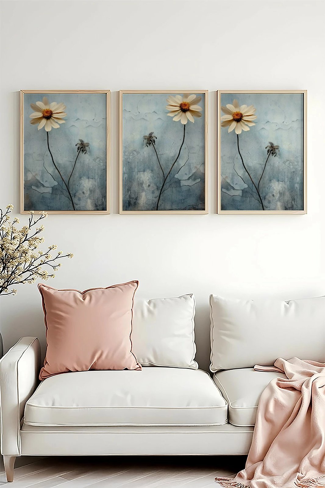 Pikturë dekorative me kornizë, 3 pjesë, Wallity, Huhu474, 20x30cm