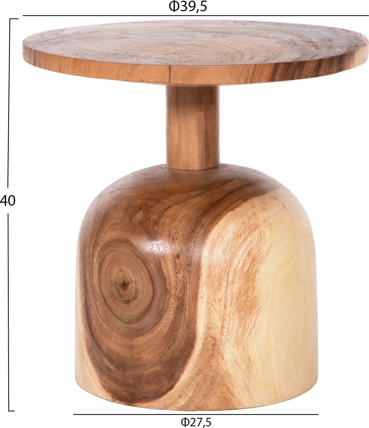 Set 2 tavolina anësore, dru Suar, natyral, Φ38,5 & Φ39,5 cm
