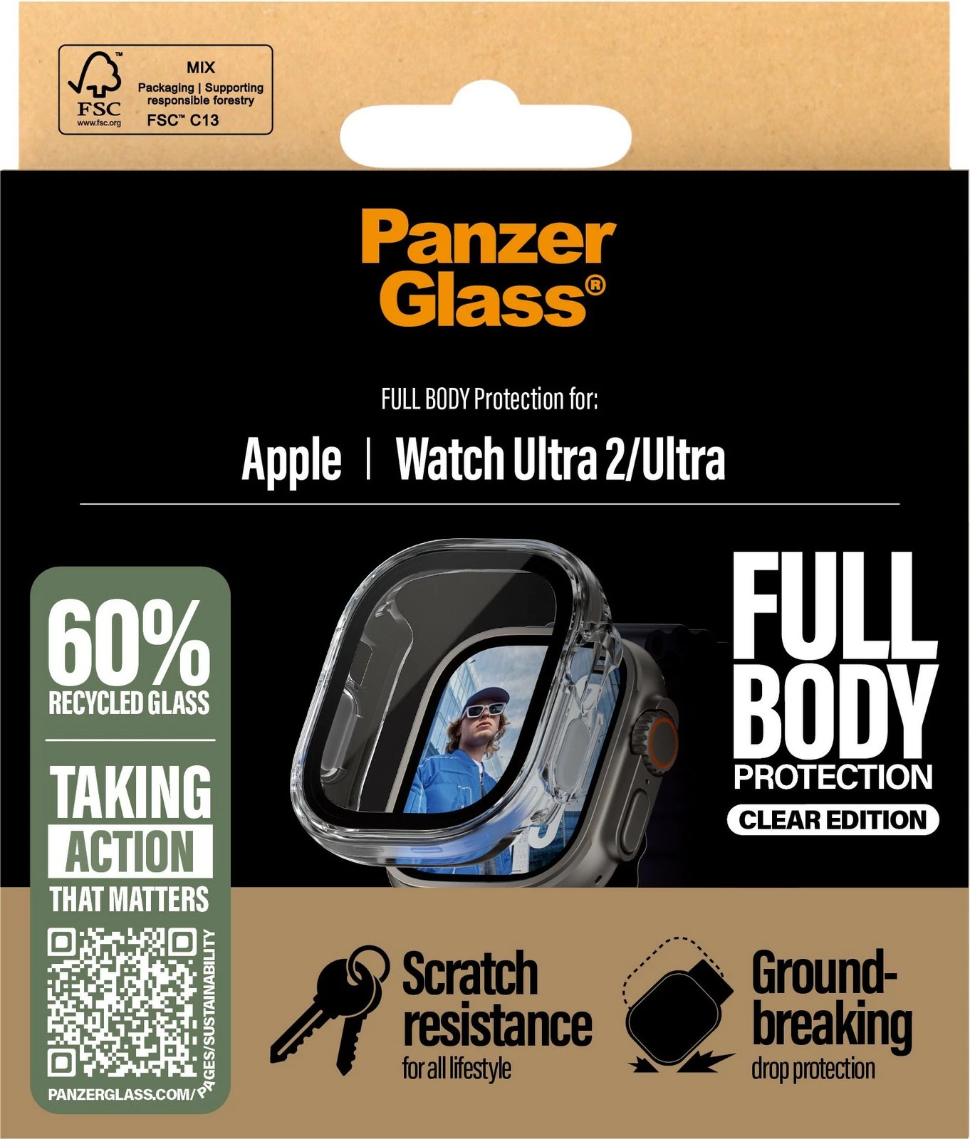 Mbështjellës PanzerGlass Snappie Full Body, Apple Watch Ultra 2, transparent