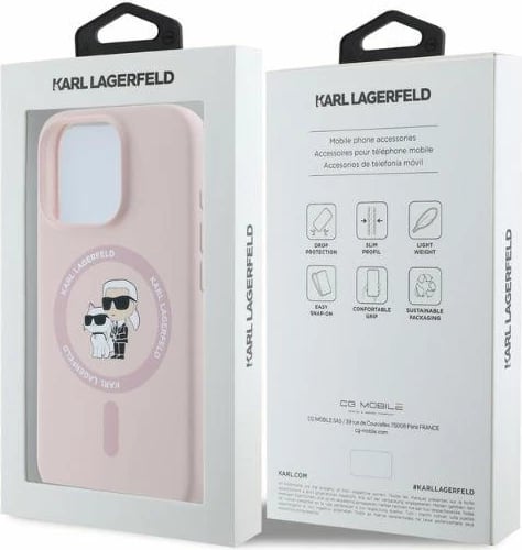 Mbështjellës Karl Lagerfeld Silicone Karl&Choupette Heads Ring MagSafe për iPhone 16 Pro, Rozë